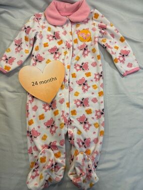 Baby Mode - Pink and White Fleece Onesie Sleeper with Fox Print